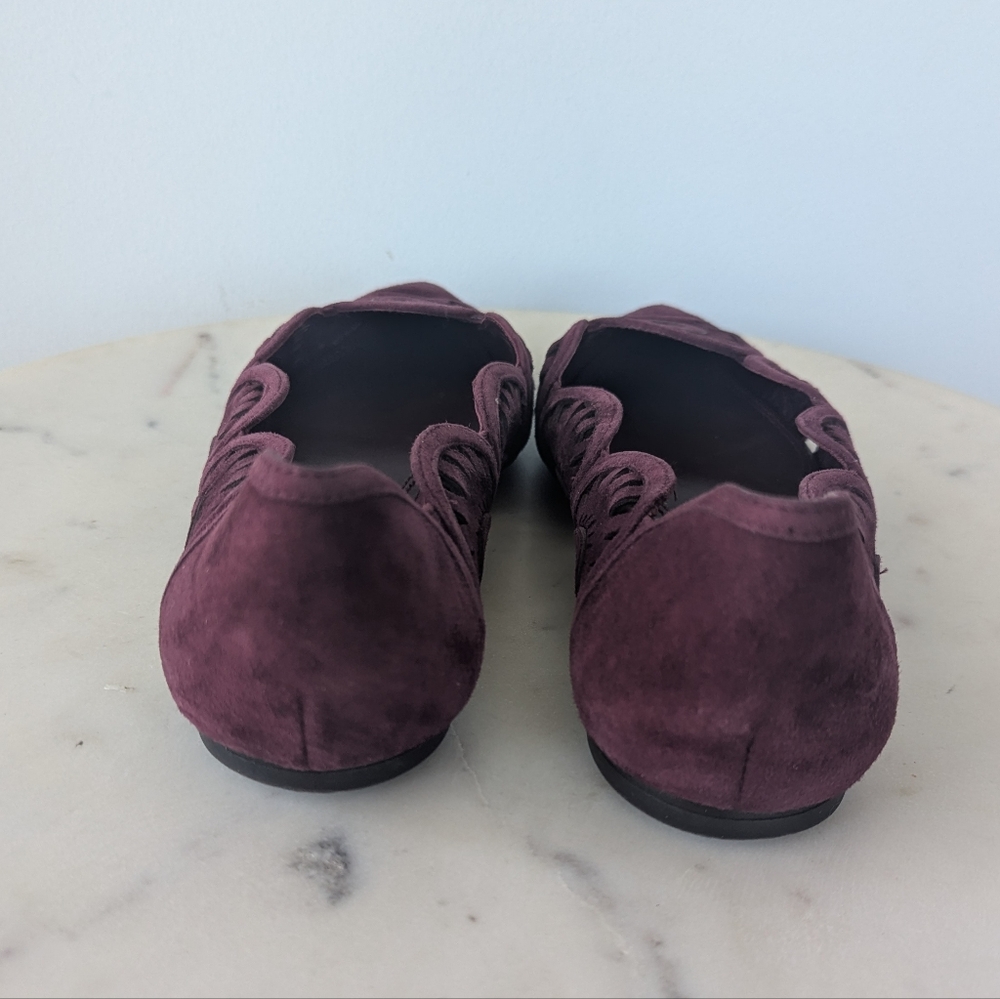 Tory Burch Leyla Burgundy Suede Laser Cut Pointed Toe Ballet Flats - Picture 8 of 11